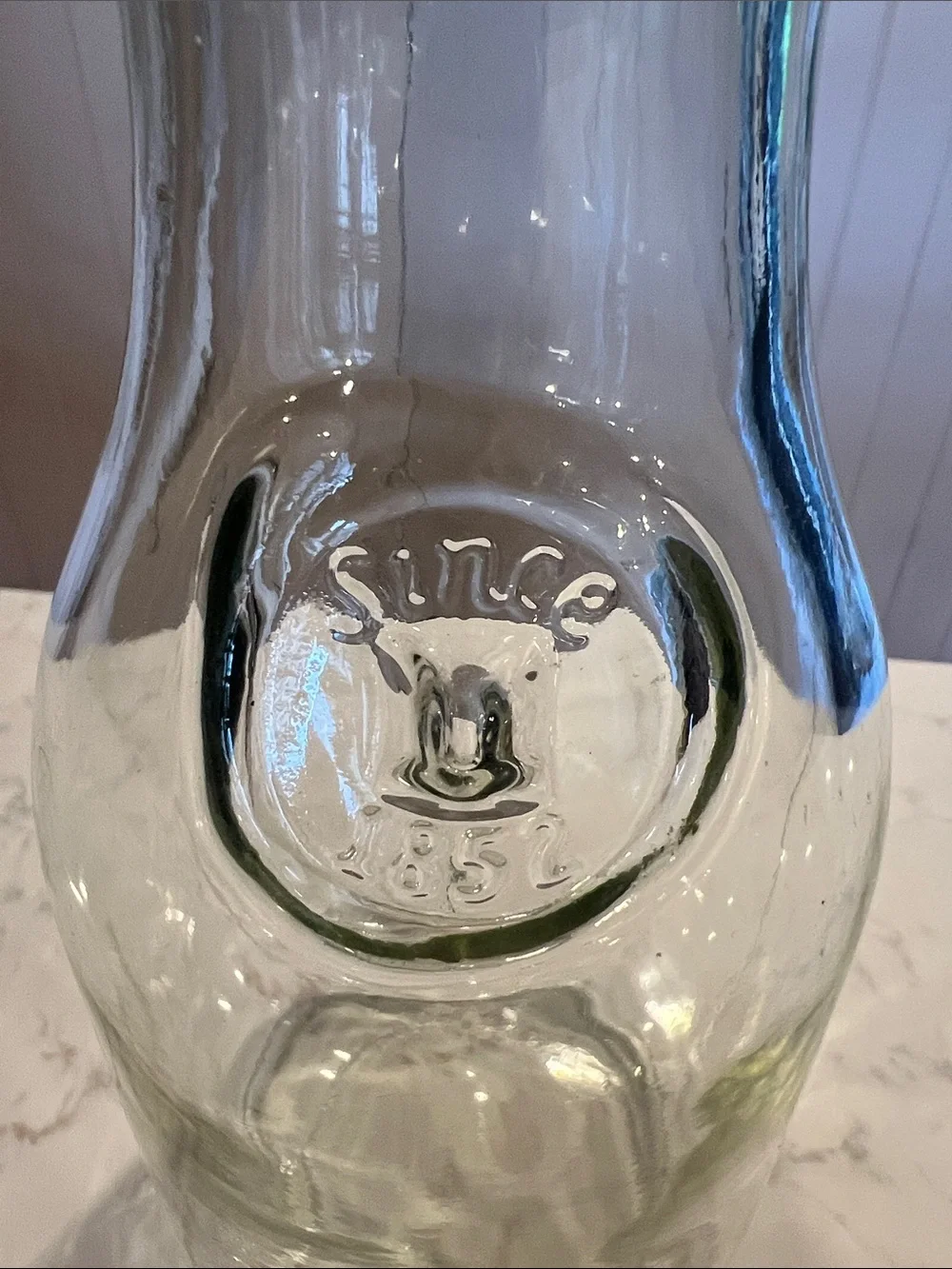 Vintage Clear Glass Water/Juice Carafe, Since 1852